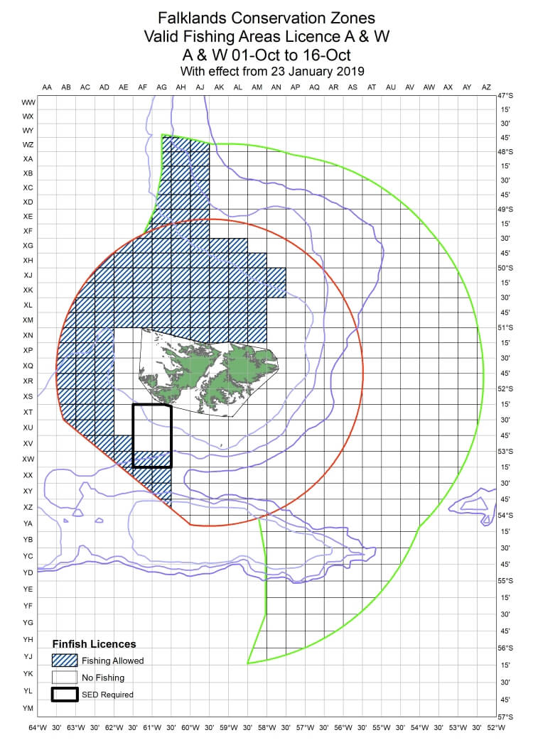 Falklands Conservation Zones Valid Fishing Areas Licence A & W A & W 01-Oct to 16-Oct With effect from 23 January 2019