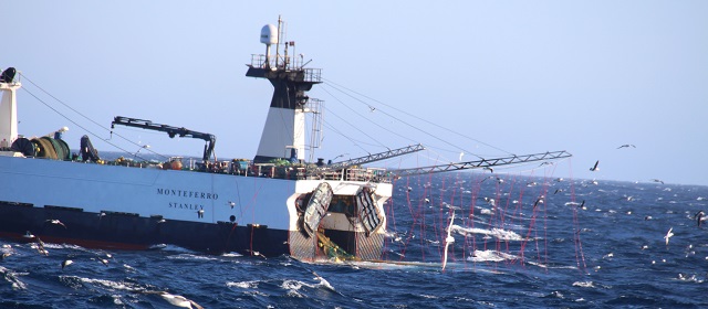 Fixed aerial array (FAA) fitted in a Patagonian squid trawler