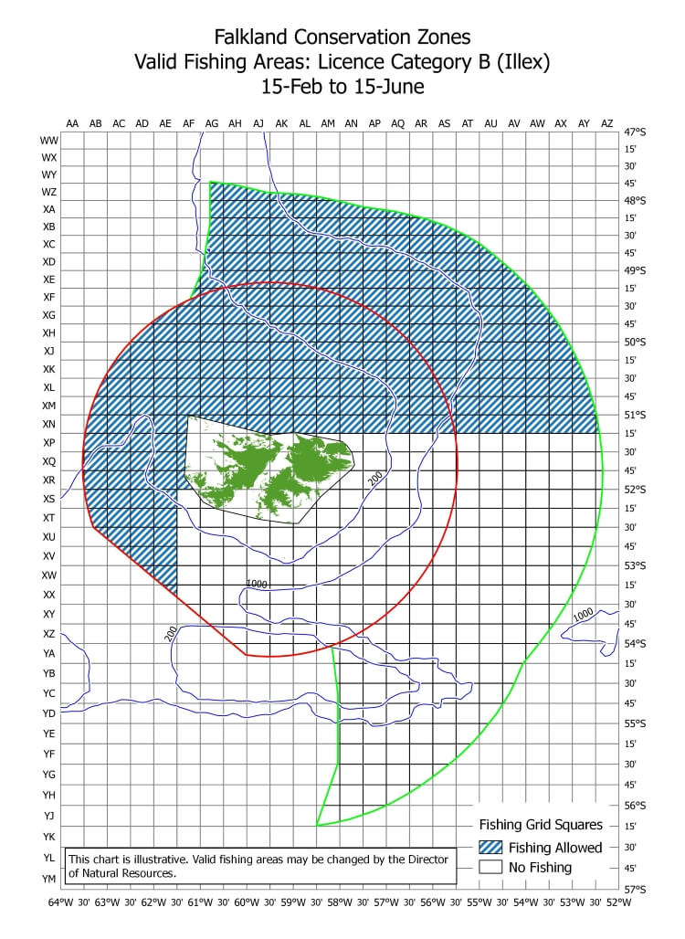 Falkland Conservation Zones Valid Fishing Areas: Licence Category B (Illex) 15-Feb to 15-June